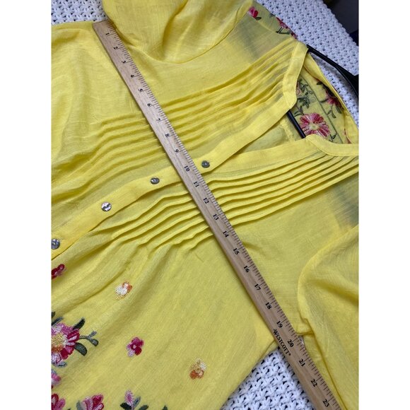 Figueroa‎ & Flowers Women Yellow Flower Long Sleeve Boho Top Size Medium Peasant - Picture 5 of 12